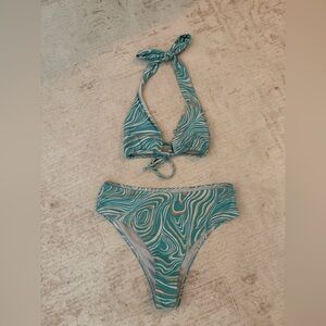 Teal Swirly Halter Bikini Set